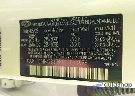 2025 Hyundai Tucson Sel from USA, damaged, VIN 5NMJB3DEXSH543896